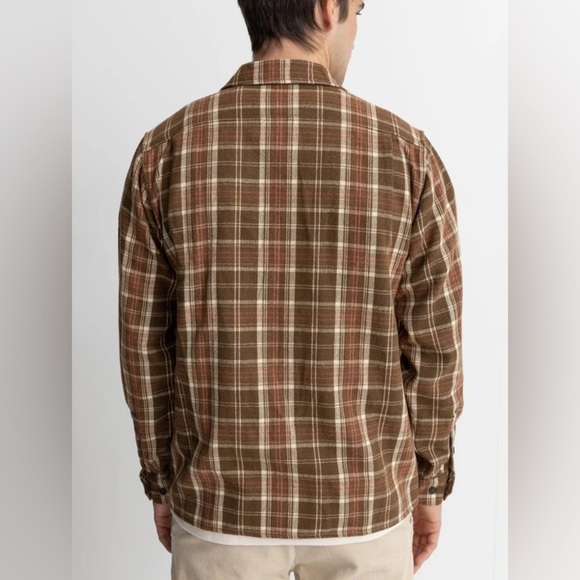 Rhythm Mens Flannel LS Shirt in Chocolate size Small - Picture 2 of 13